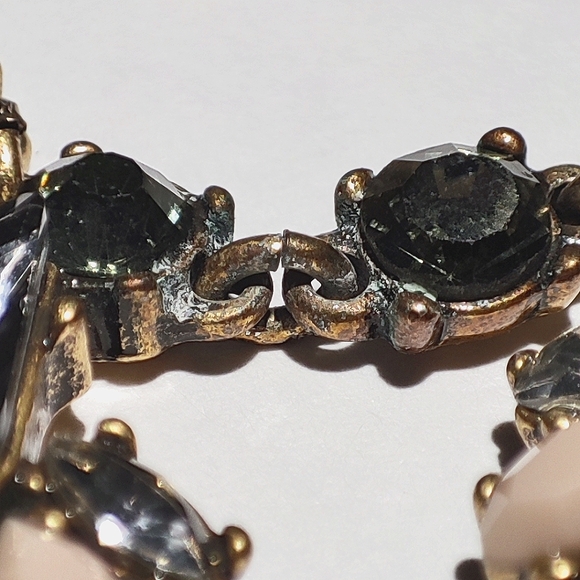 J. Crew Signed Oxidized Brass Art Deco Reproduction Jeweled Necklace - Picture 12 of 12